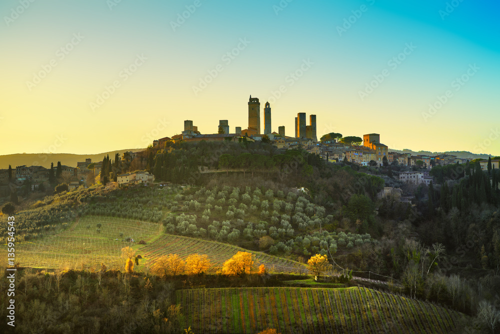 San Gimignano medieval town towers. Tuscany, Italy