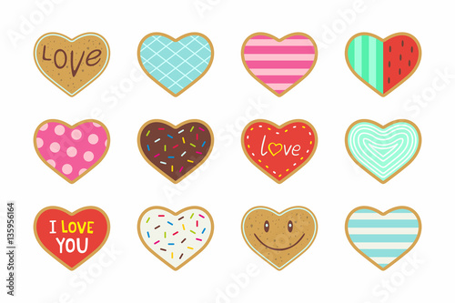 Set of valentine heart shaped cookies