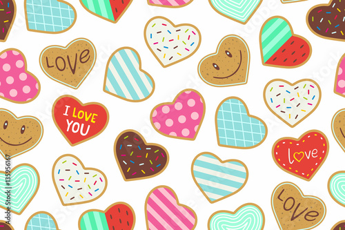 Heart shaped cookies seamless pattern