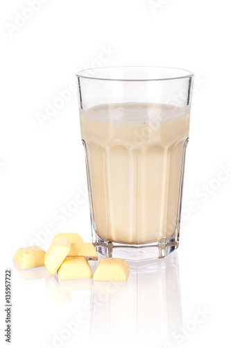 Chocotale coctail with pieces of white chocolate isolated on white photo