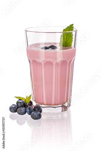 Blueberry shake glass isolated on white
