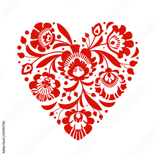 Folk heart red on white background