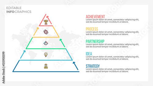 Presentation slide, page with 5 steps, parts. Editable stroke.