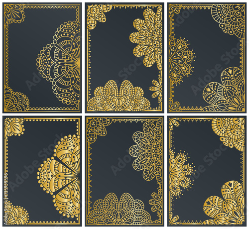 Set of golden packaging in luxury style. Vector illustration.