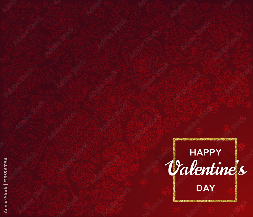 Valentines Day greeting card with many ornate elements. Vector illustration. Valentines Day greeting card with many ornate elements. Vector illustration.