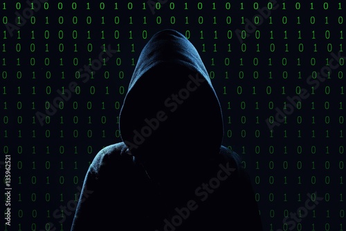Obraz na płótnie Hacker. Unrecognizable person in the hood break computer codes. w salonie