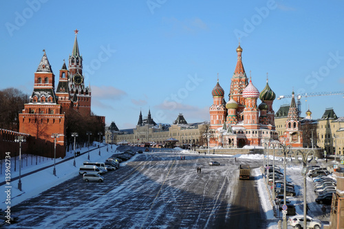 Saint Basil's cathedral on the Red Square in Moscow. Color photo.