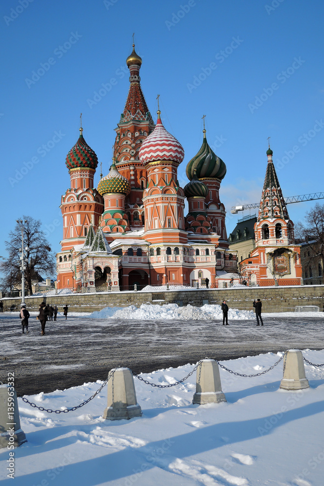 Saint Basil's cathedral on the Red Square in Moscow. Color photo.