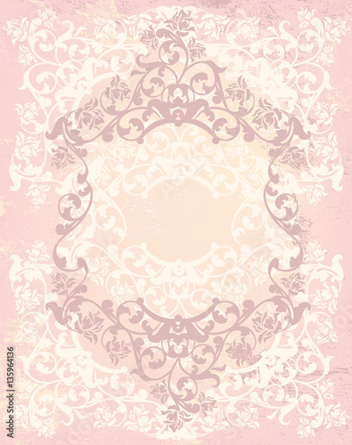vintage style background in shades of pink and beige with floral roses frame