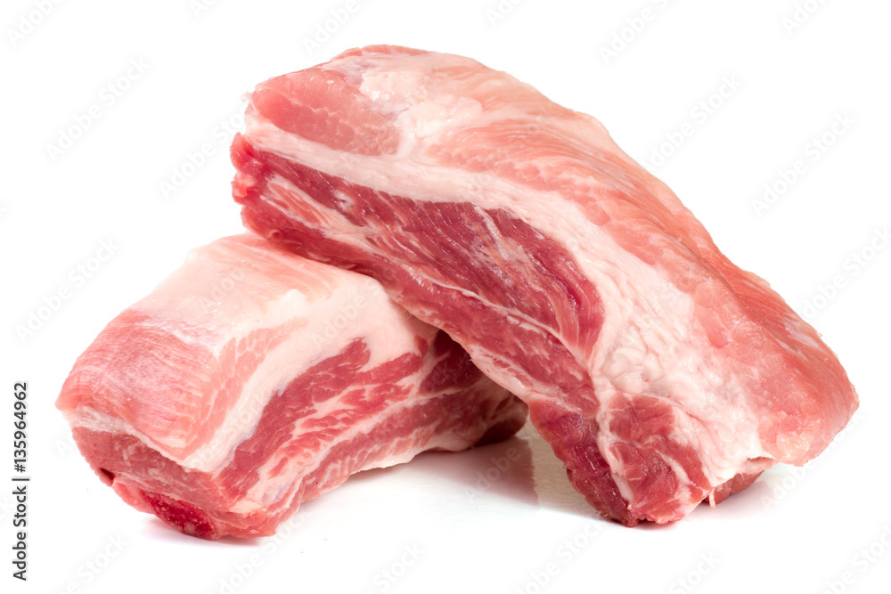 two pieces of pork isolated on white background