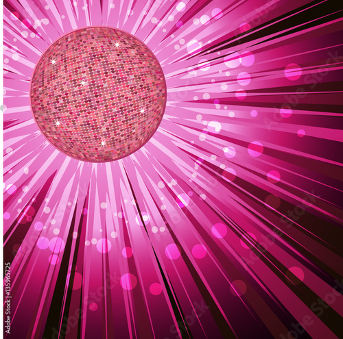 Disco ball. Shiny illuminated disco ball on a dark background for design flyers posters and other. Vector illustration with a glass effect and stars
