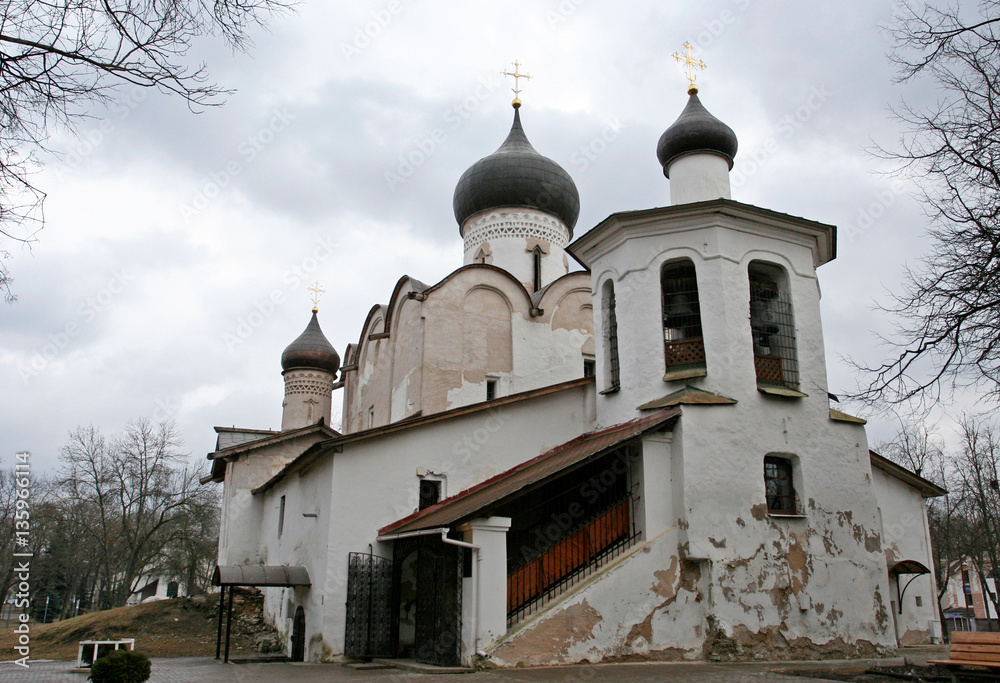 The medieval Nicholas’ Church on the hill in the historic center of Pskov, Russia.