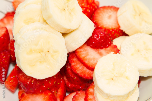 Strawberry and Banana mix in a bowl