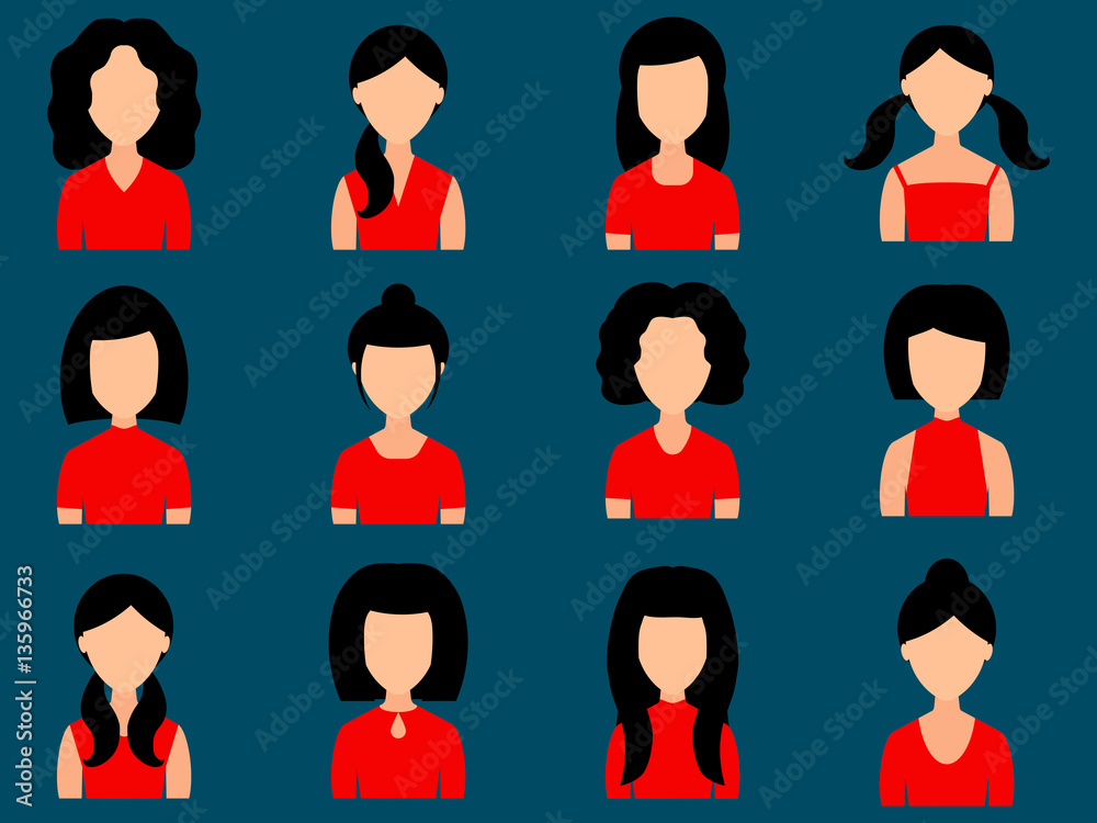 Avatar girls icons set in flat style. Vector. Avatar girls icons set in flat style. Vector.