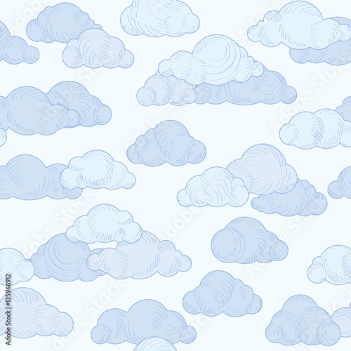 Cloud doodle line pattern. Cloudy sky seamless ornamental background