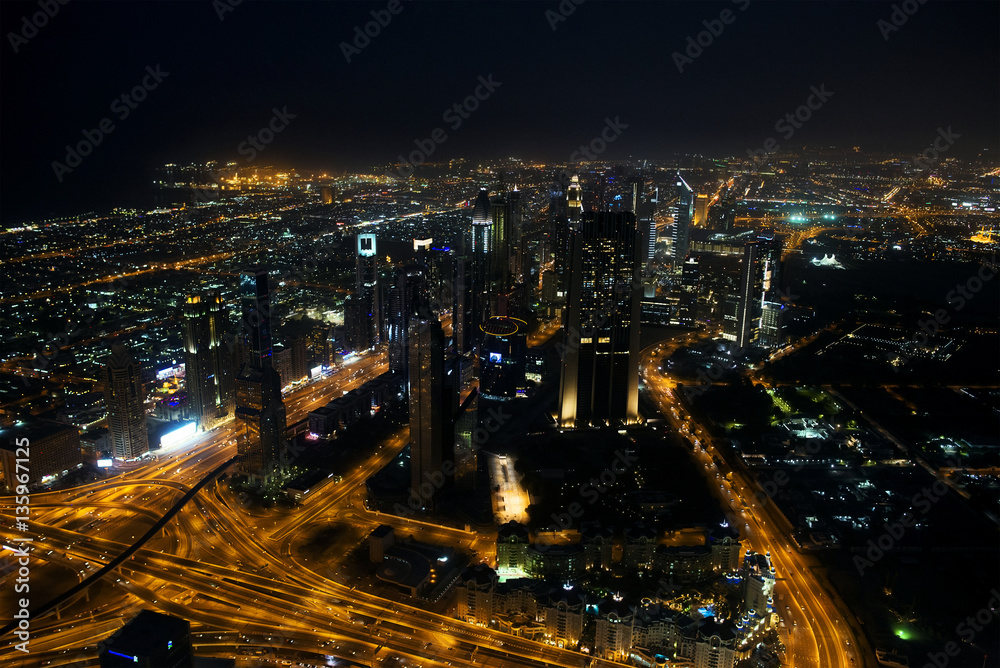 Fototapeta premium view from the Burj Khalifa in the night Dubai, United Arab Emirates