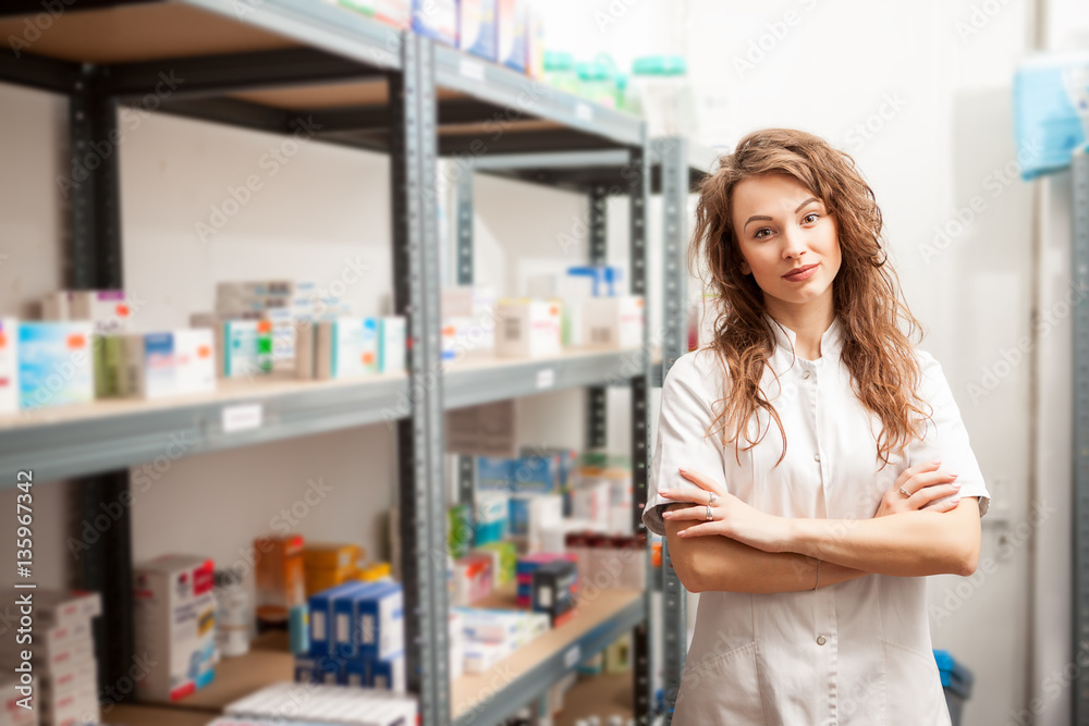 Female doctor in the warehouse
