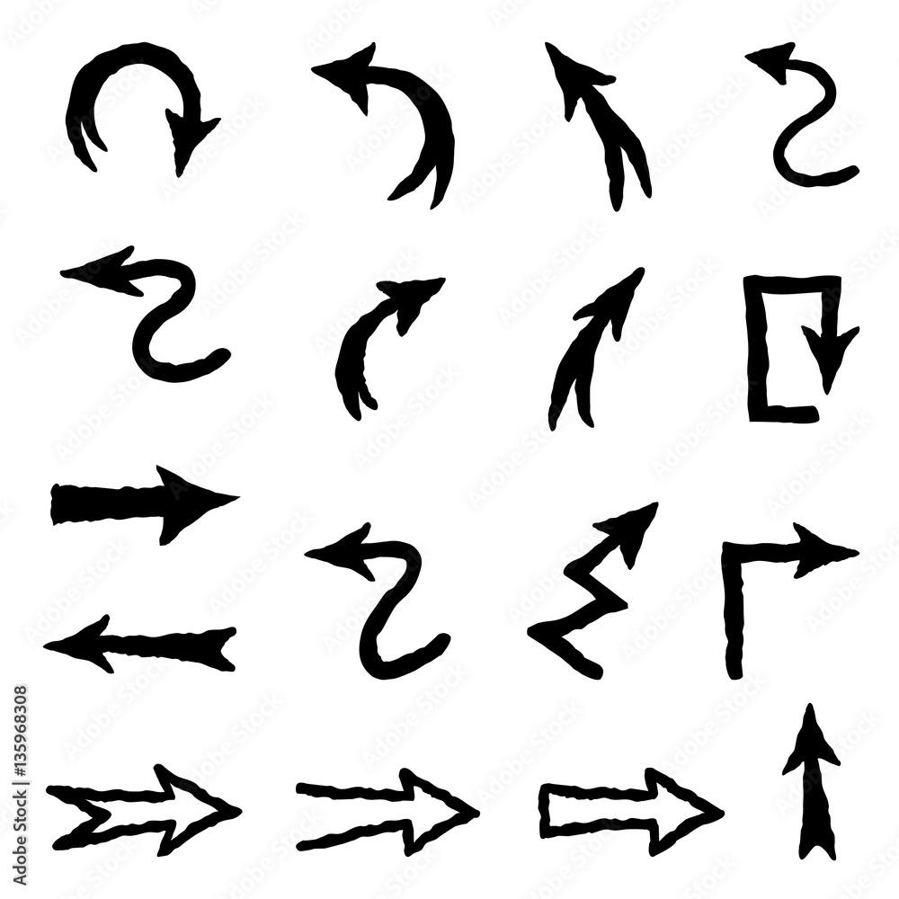 Fototapeta premium Arrow doodle scribble set. Hand drawn sign collection