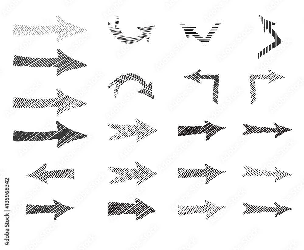 Obraz premium Arrow doodle scribble set. Hand drawn sign collection