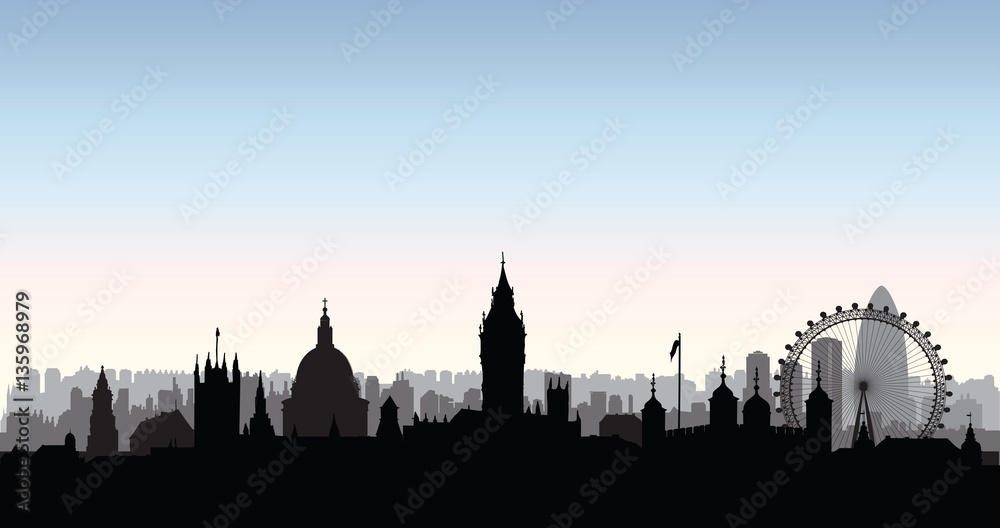 London city buildings silhouette. English urban landscape. Londo