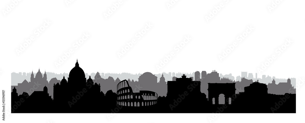 Obraz premium Sylwetka budynków miasta Rzymu. Włoski krajobraz miejski. Rzym ci