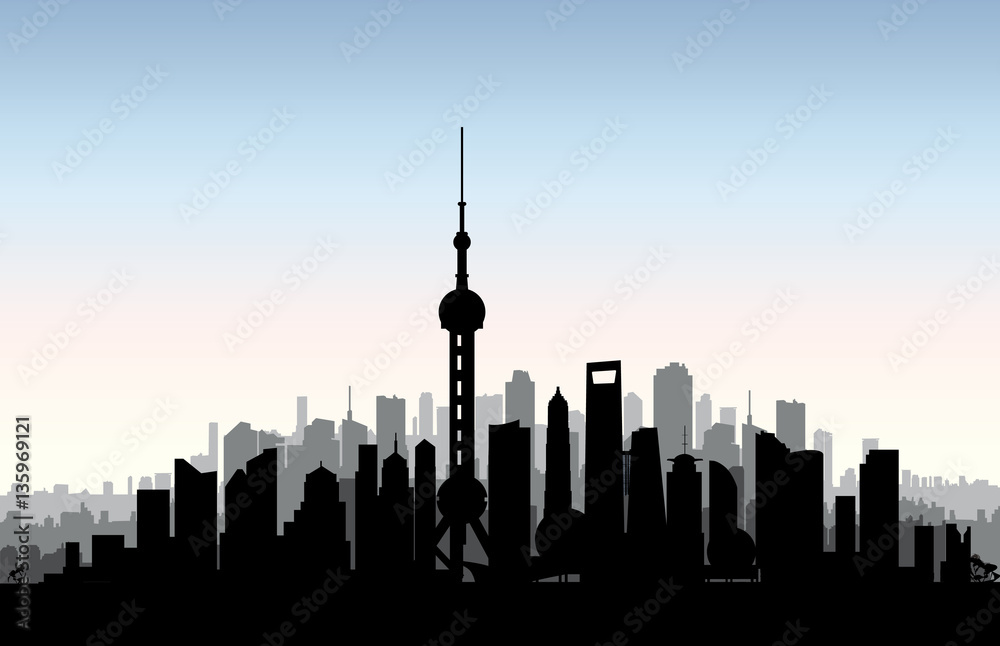 Obraz premium Panoramę Szanghaju. Chiński krajobraz miejski. Szanghaj citysca