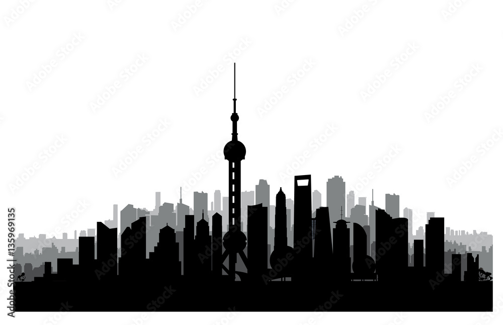 Fototapeta premium Panoramę Szanghaju. Chiński krajobraz miejski. Szanghaj citysca