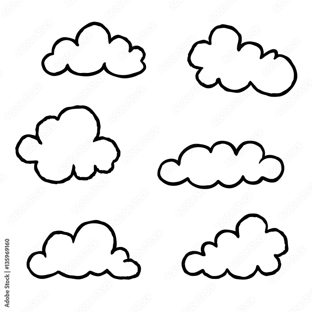 Cloud icon set. Doodle line art weather sign illustration Cloud icon set. Doodle line art weather sign illustration