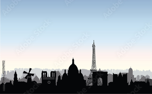 Paris city buildings silhouette. French urban landscape. Paris c photo