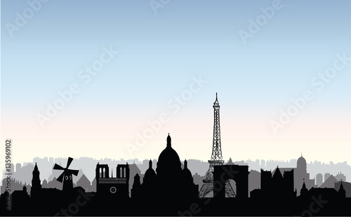 Photography Paris city buildings silhouette. French urban landscape. Paris c