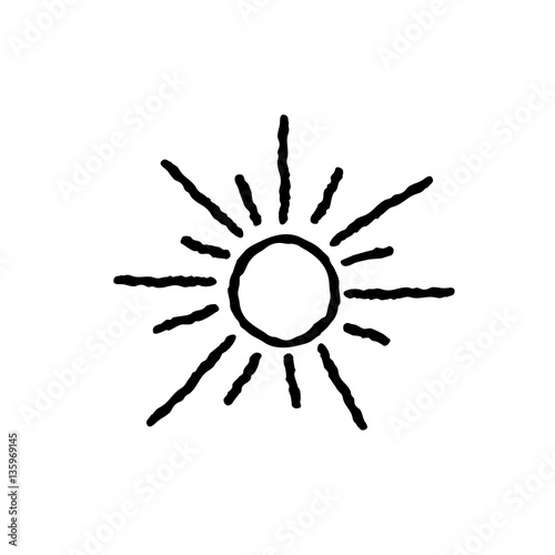 Sun icon isolated over white background. Doodle line art weather illustration