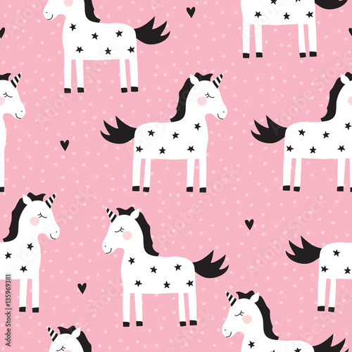 seamless cute unicorn pattern vector illustration