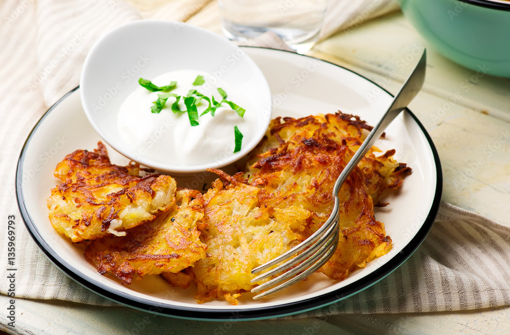 Potato pancakes fried in butter.selective focus Potato pancakes fried in butter.selective focus