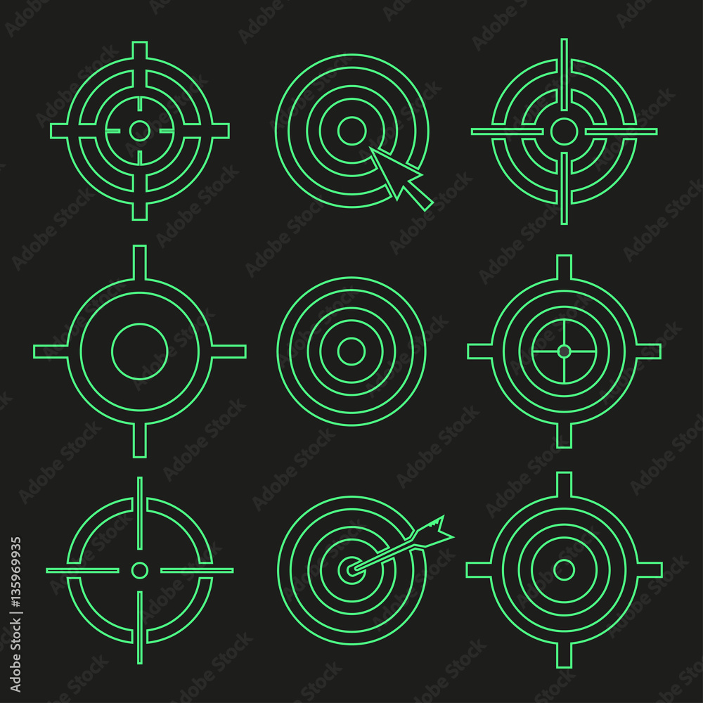 Target set icons sight sniper symbol isolated, crosshair and aim vector ...