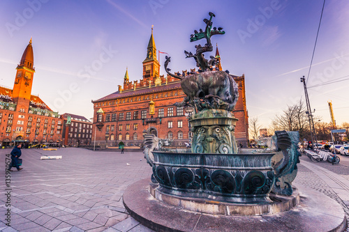 December 02, 2016: The fountain by the City Hall of Copenhagen,