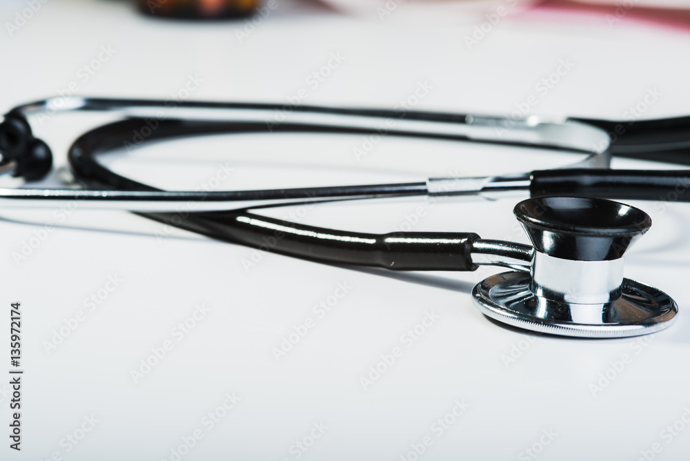 Medical stethoscope on a white background. Medical stethoscope on a white background.