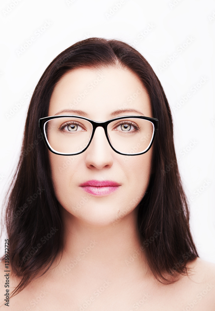 .Beautiful woman face close up studio on white background. .Beautiful woman face close up studio on white background.