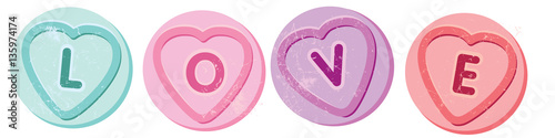 Love in heart shaped sweets or candy