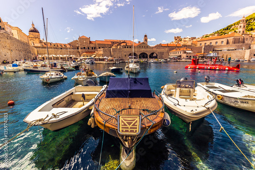 July 17, 2016: Boats in the docks of Dubrovnik, Croatia