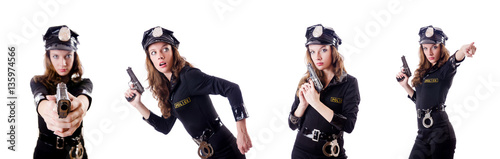 Female police isolated on the white