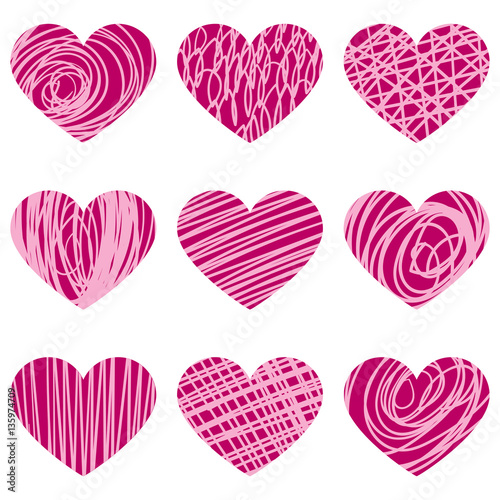 Vector hand drawn hearts with texture