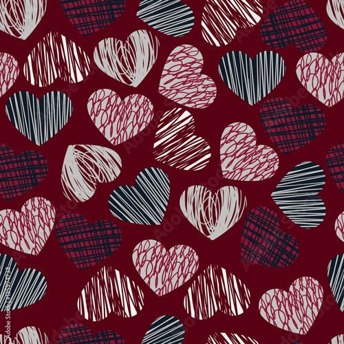 Vector pattern with hand drawn hearts