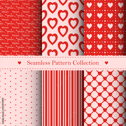 Collection of seamless patterns with hearts