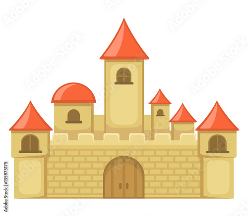 Cartoon medieval castle on white background.