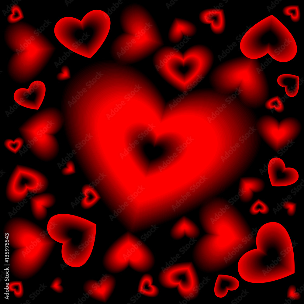 day valentine Hearts background vith Bloor. Greeting Card. Vector illyustration. red, black