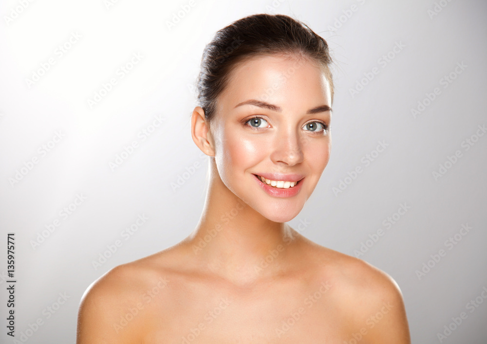 Close up portrait of beautiful young woman face. Isolated on white background. Close up portrait of beautiful young woman face. Isolated on white background.