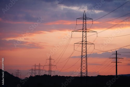 Silhouette of Power Lines during Sunset photo