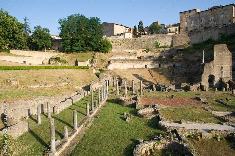Ruins of roman theatre in the historic town Voltera, Tuscany, Italy