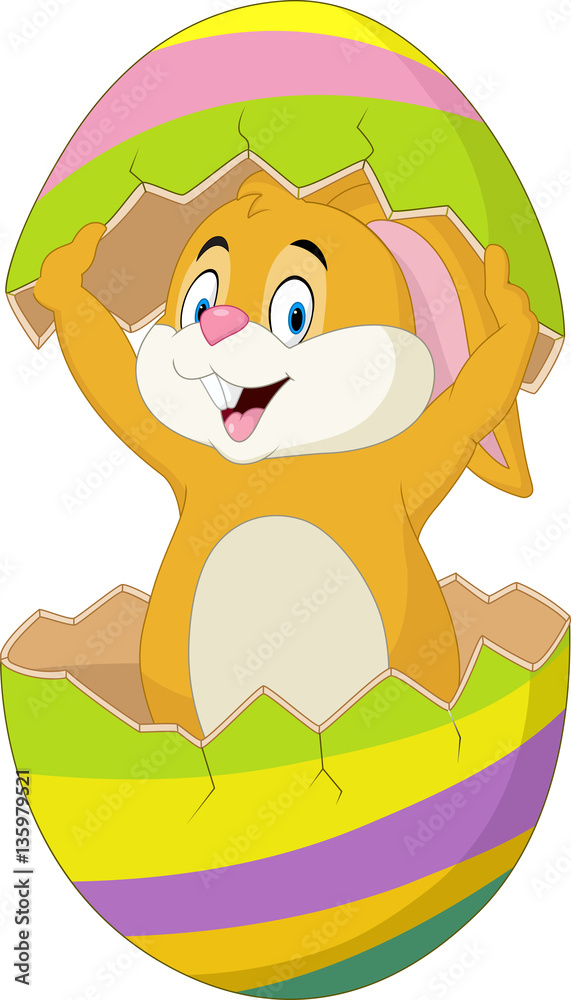 Fototapeta premium Cute Easter baby bunny hatched from one egg