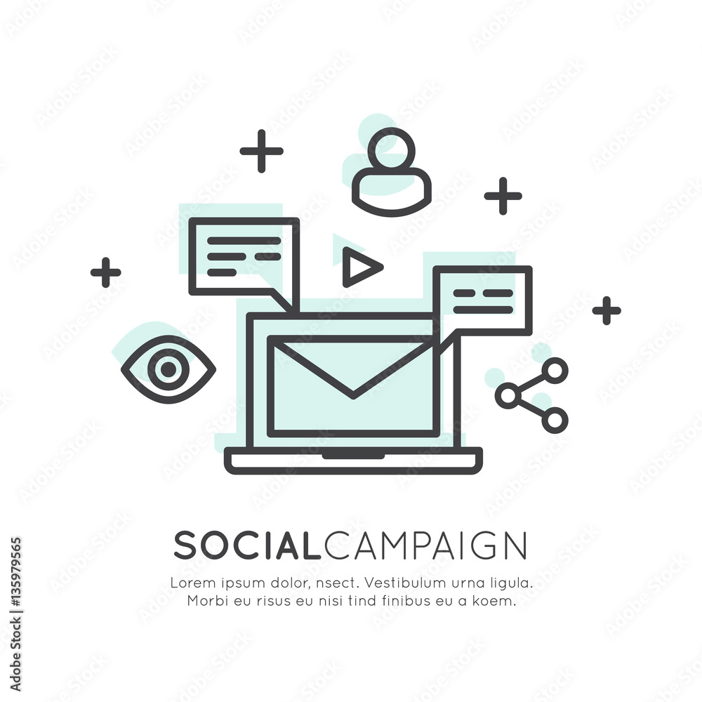 Vector Icon Style Illustration of Internet E-Mail or Mobile Notifications and Offer Marketing and Social Campaign. Promotion Process Concept Vector Icon Style Illustration of Internet E-Mail or Mobile Notifications and Offer Marketing and Social Campaign. Promotion Process Concept